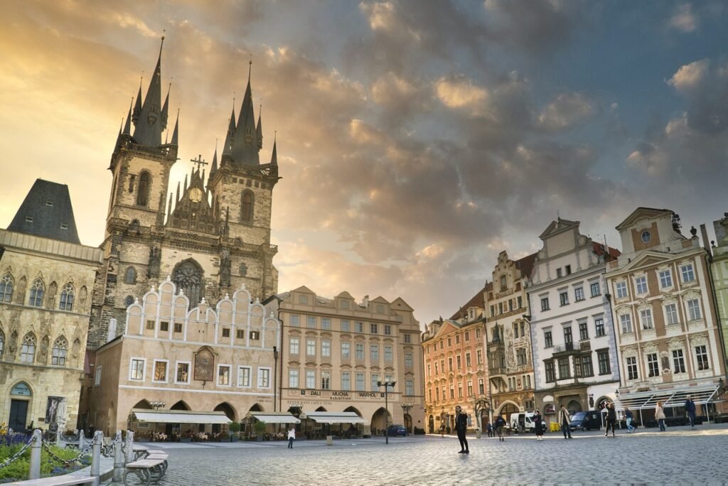 A vibrant view of Old Town Square